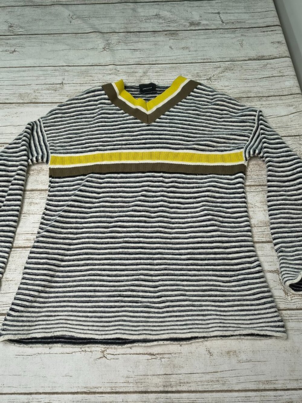Longchamp Paris Striped Wool Angora V-Neck Sweater Size Small Made in Italy